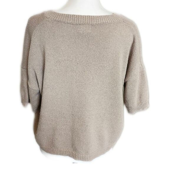 Dreamers By Debut Short Sleeved Oversized Taupe Tan Sweater, M/L - Picture 4 of 7